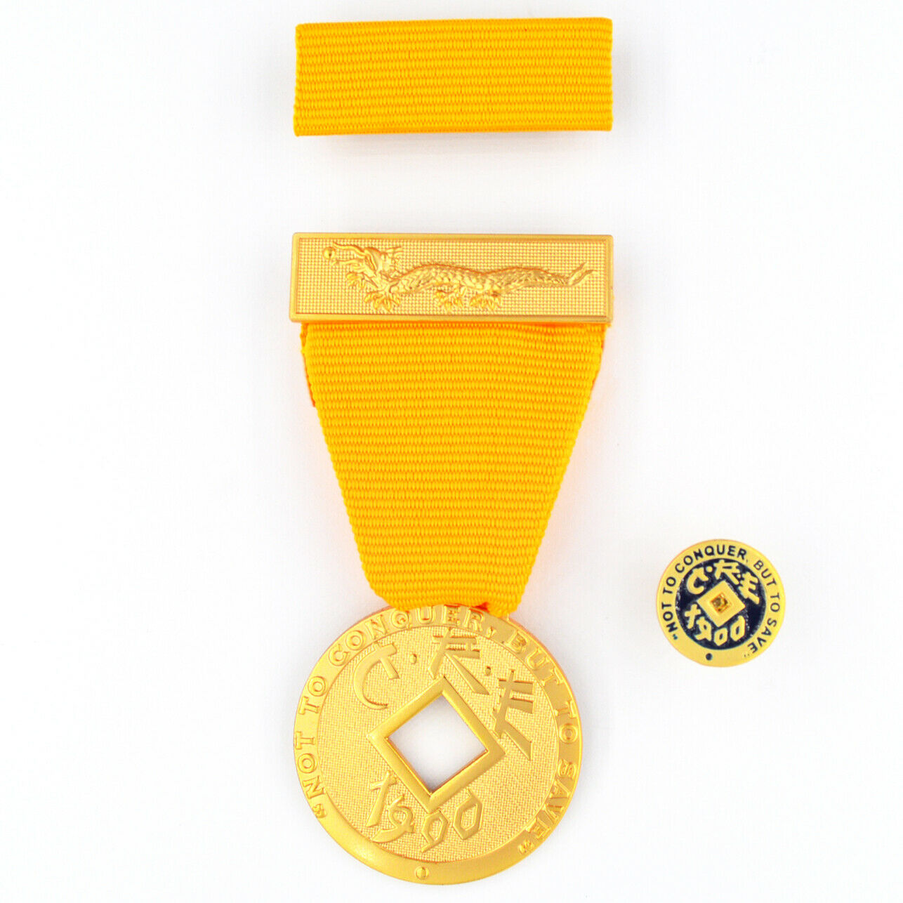 U.S. Imperial Order of the Dragon Type 1 / U.S. Kaiserlicher Orden des Drachen Typ 1 – C.R.E. 1900 (China Relief Expedition/Boxeraufstand) – Replica/Replik Set (Medal + Ribbon Bar + Copper Decoration)