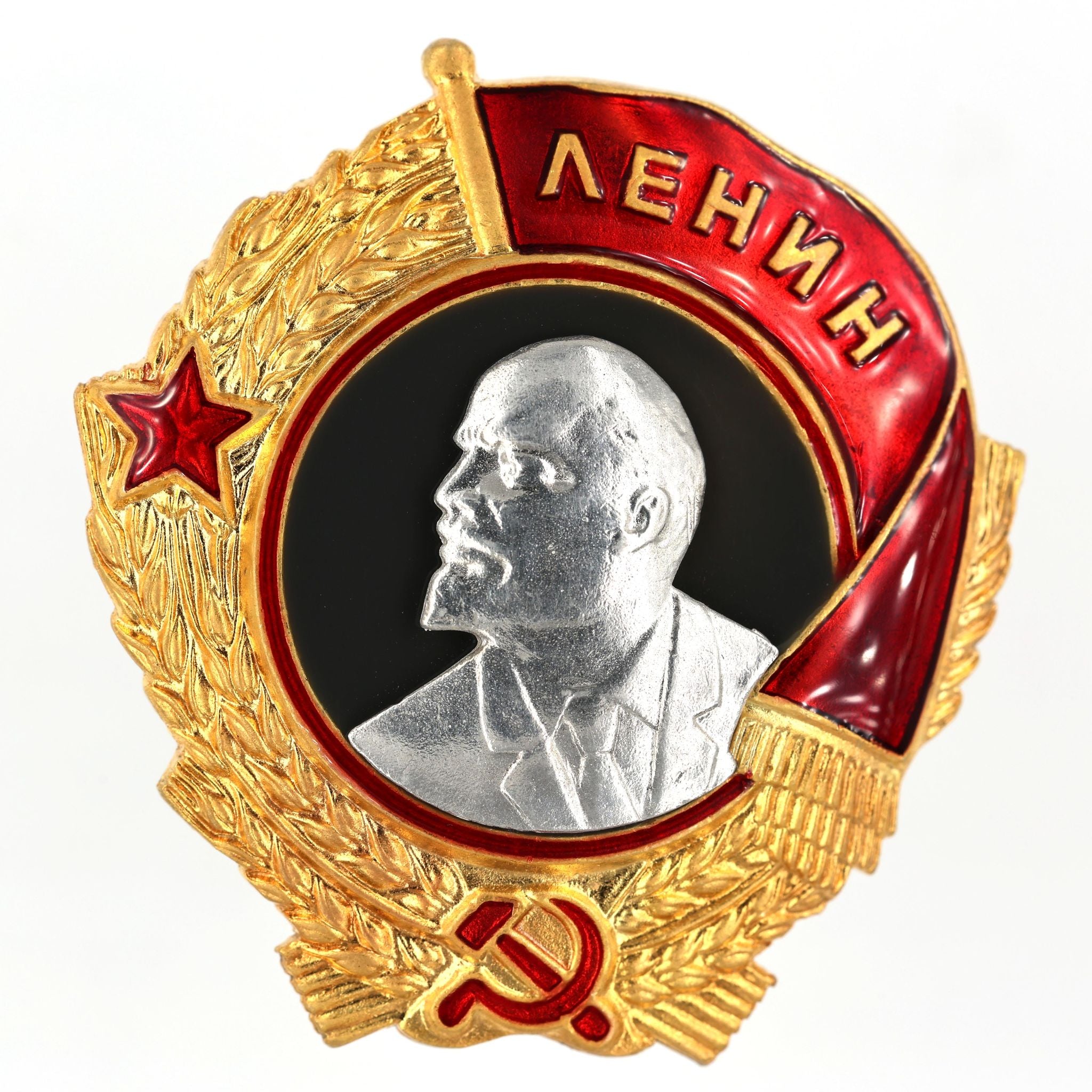 Leninorden Typ 3 (1936–1943) – Lenin-Porträt aus 925 Sterling Silber – vergoldete Basis – Emaille – Replik (Sammleranfertigung)