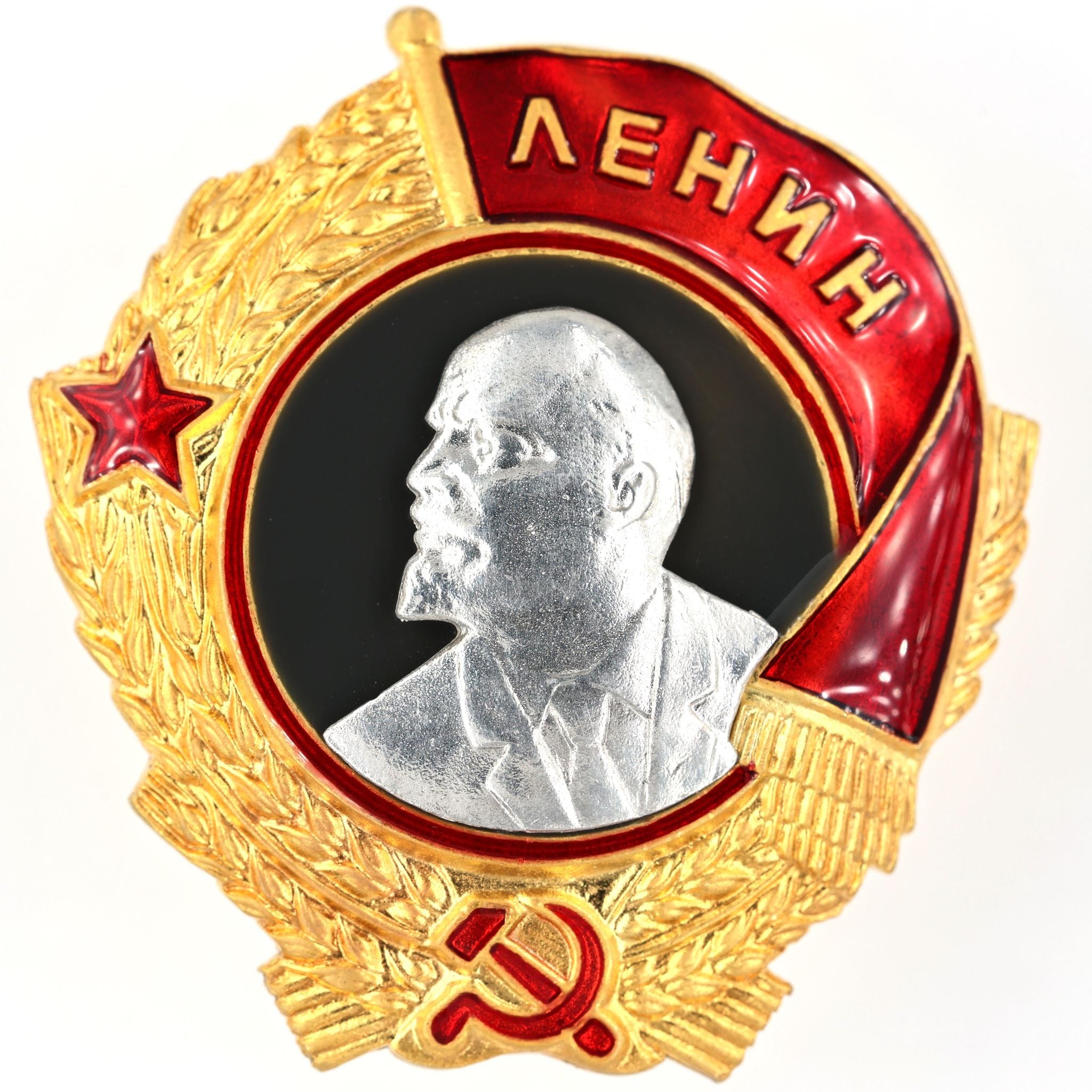 Leninorden Typ 3 (1936–1943) – Lenin-Porträt aus 925 Sterling Silber – vergoldete Basis – Emaille – Replik (Sammleranfertigung)