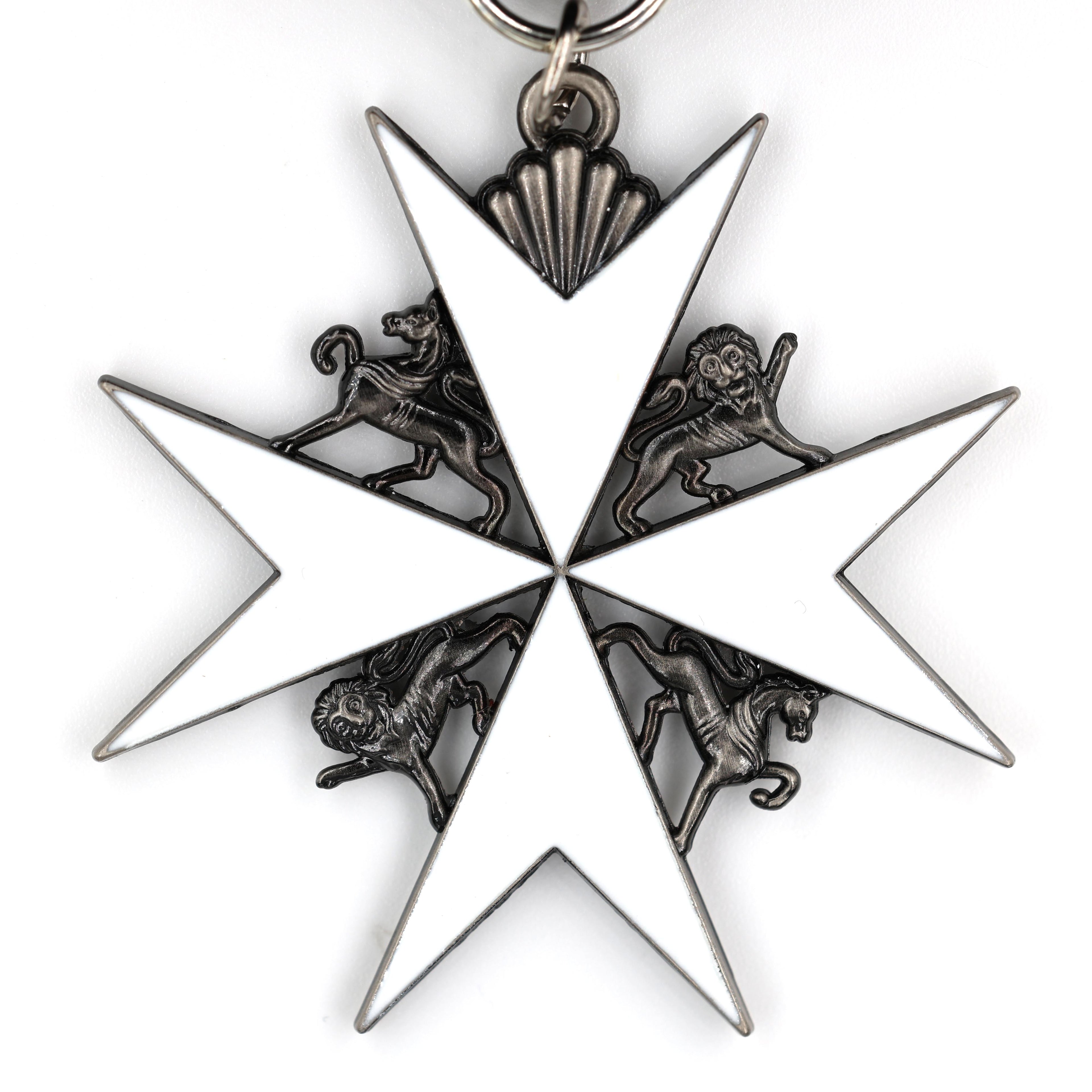Johanniterorden Abzeichen / Order of St John Officer Class Badge – Malteserkreuz (Maltese Cross) & schwarzes Band (Silber-Version) – Replik (Sammleranfertigung)