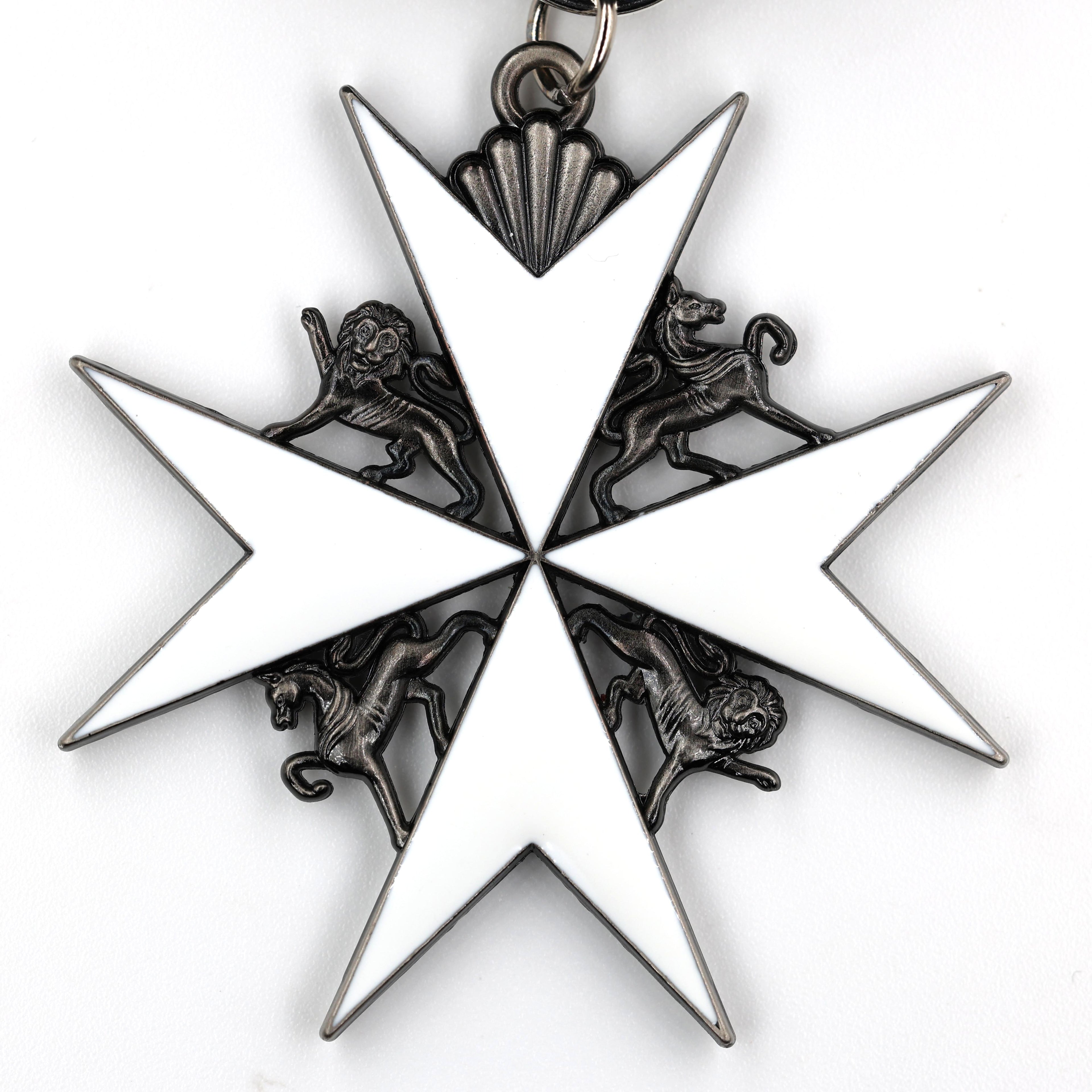 Johanniterorden Abzeichen / Order of St John Officer Class Badge – Malteserkreuz (Maltese Cross) & schwarzes Band (Silber-Version) – Replik (Sammleranfertigung)