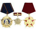 DDR 3er-Set – Scharnhorst-Orden (Scharnhorst Order) + Held der DDR (Hero of the GDR) + Karl-Marx-Orden (Order of Karl Marx) – Sammleranfertigungen in Vollgröße, Messing