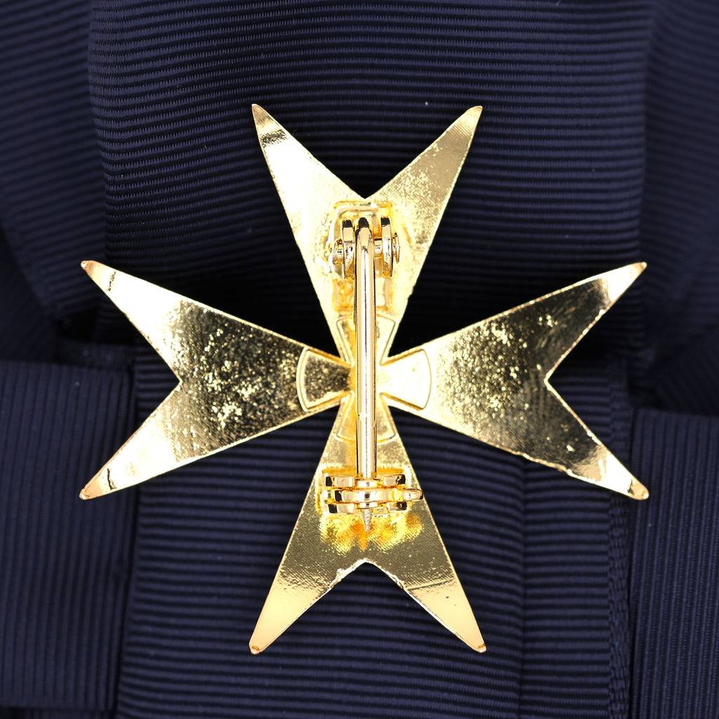 Britischer Johanniterorden – Schärpen- und Abzeichensatz mit schwarzer Schärpe und weißem Malteserkreuz / UK Order of St John Badge & Sash Set Black Sash White Maltese Cross Replica – Sammleranfertigung