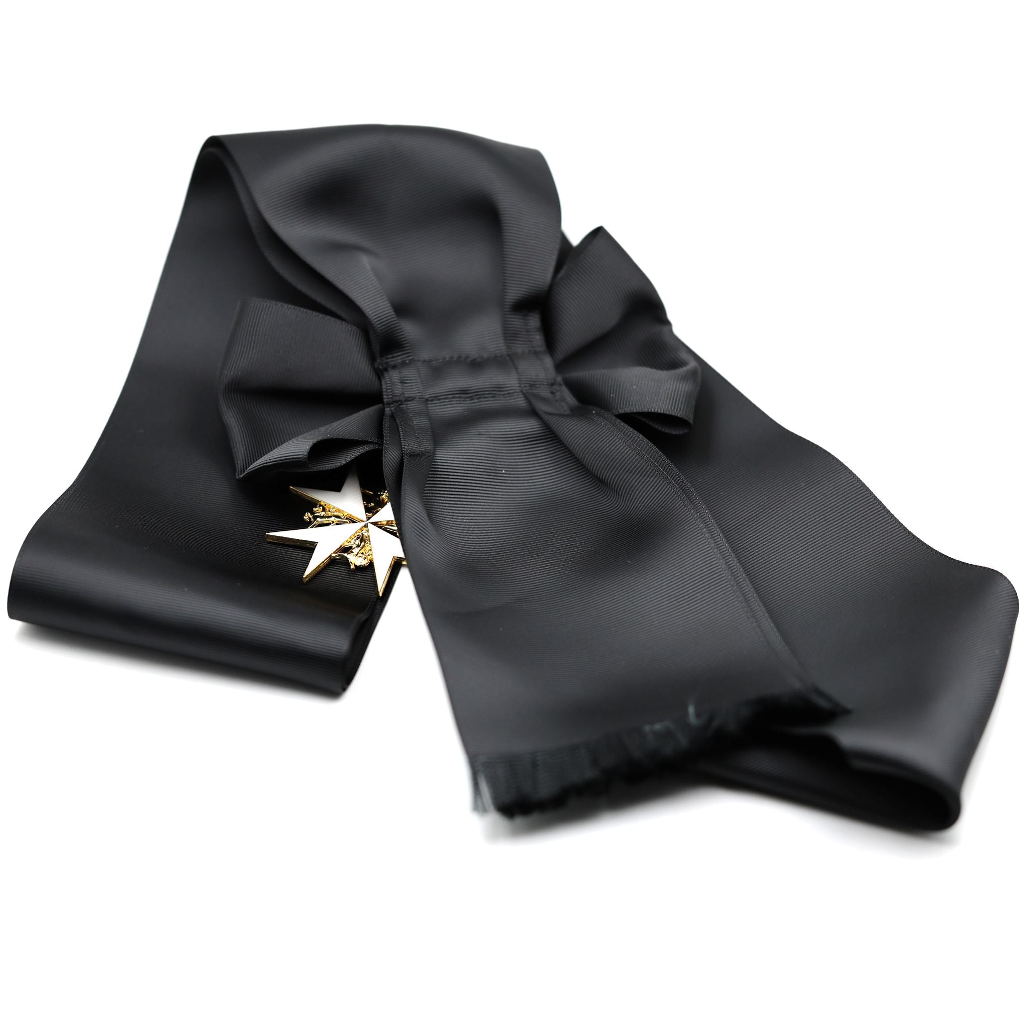 Britischer Johanniterorden – Schärpen- und Abzeichensatz mit schwarzer Schärpe und weißem Malteserkreuz / UK Order of St John Badge & Sash Set Black Sash White Maltese Cross Replica – Sammleranfertigung