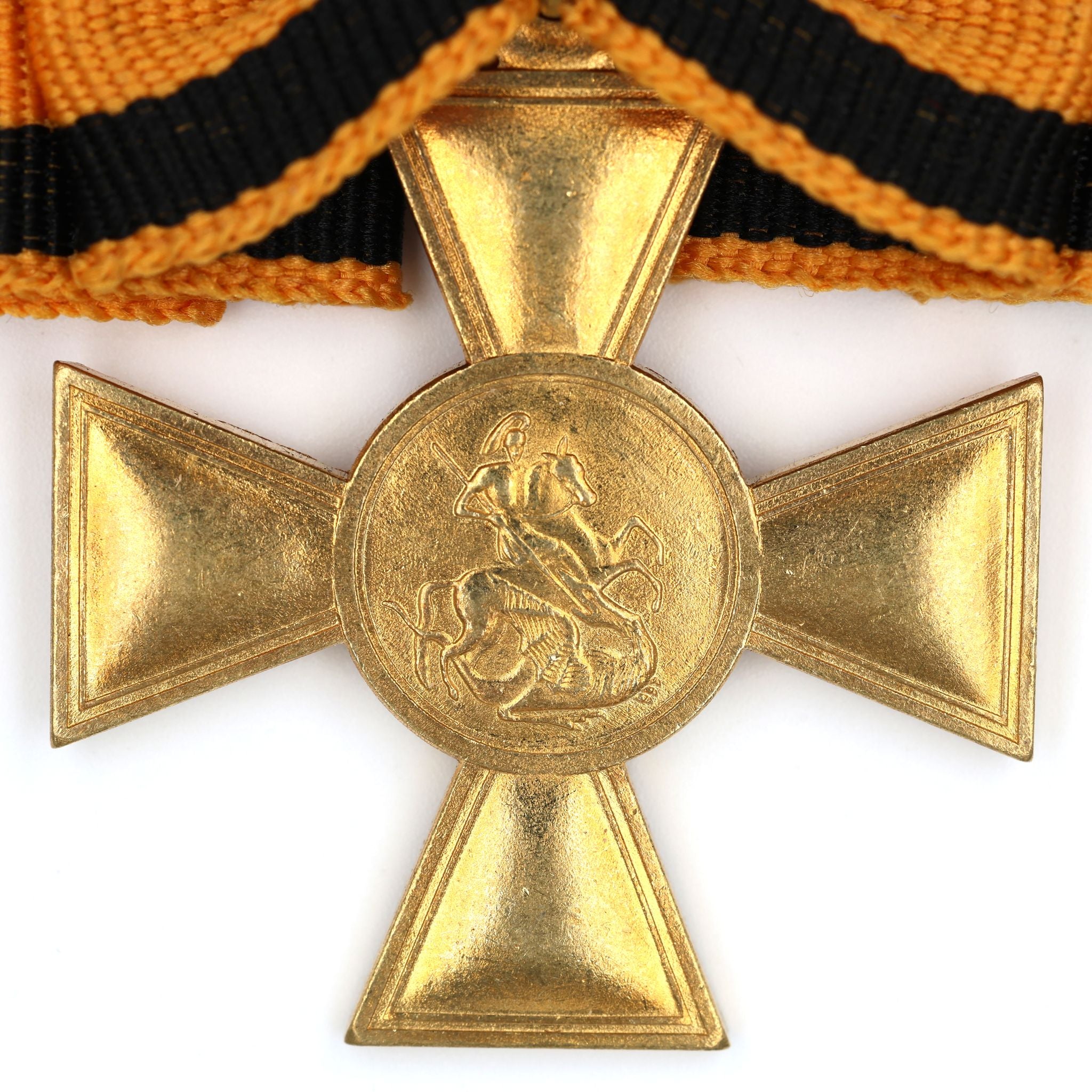 Russisches Kaiserreich – St.-Georgs-Kreuz 1. Klasse (Nikolaus II.) – Messing-Reproduktion mit Schleifenband