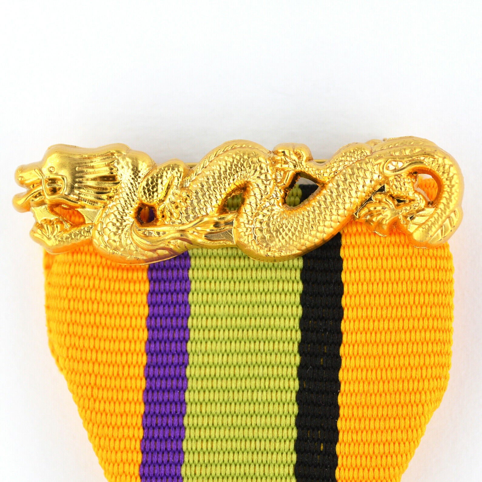 Imperial Order of the Dragon / Kaiserlicher Orden des Drachen (USA) – China/Boxer Rebellion 1900 (C.R.E.) – Medaille + Ribbon Bar/Bandschnalle + Kupfer-Dekoration – Replik Sammleranfertigung