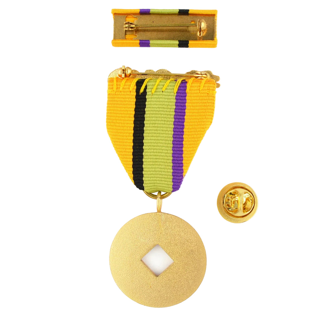 Imperial Order of the Dragon / Kaiserlicher Orden des Drachen (USA) – China/Boxer Rebellion 1900 (C.R.E.) – Medaille + Ribbon Bar/Bandschnalle + Kupfer-Dekoration – Replik Sammleranfertigung